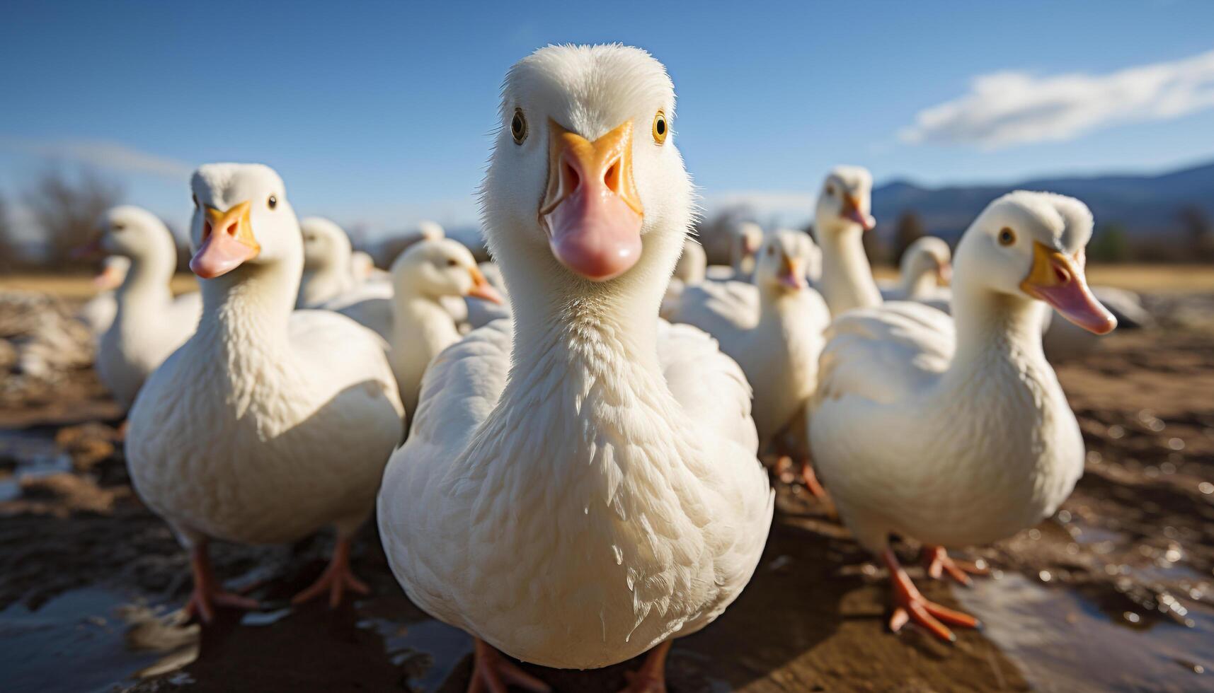 ai generado un linda anadón anadeando en un prado cerca un estanque generado por ai foto