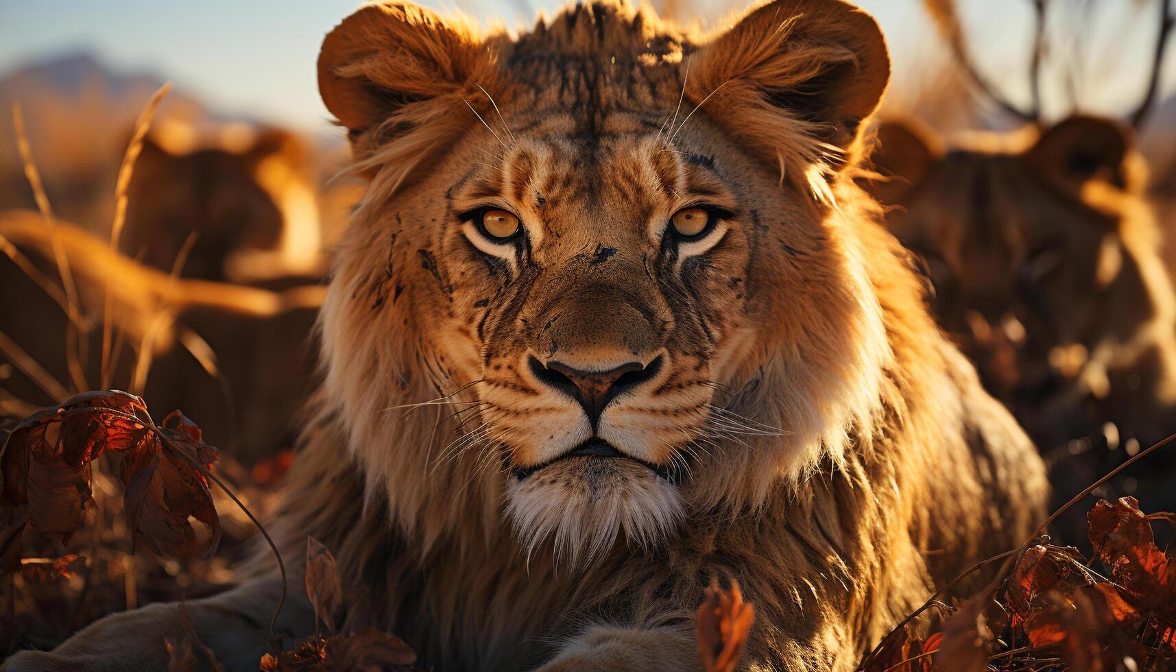 AI generated Majestic lioness hides in plain sight, alertly looking away generated by AI photo