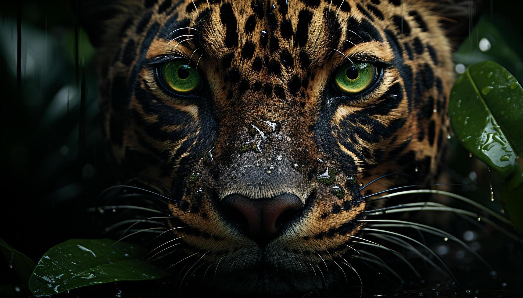AI generated Tiger fierce gaze captures beauty in nature wild, green forest generated by AI photo
