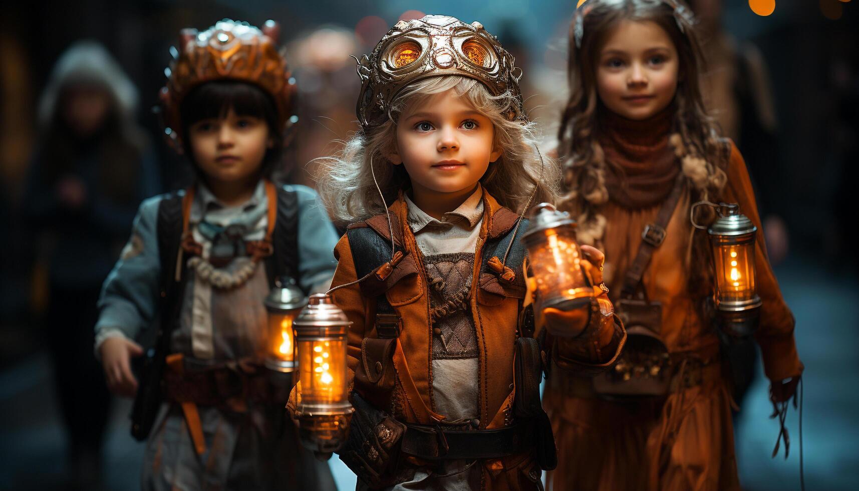 AI generated Group of children playing outdoors, smiling and looking at camera generated by AI photo