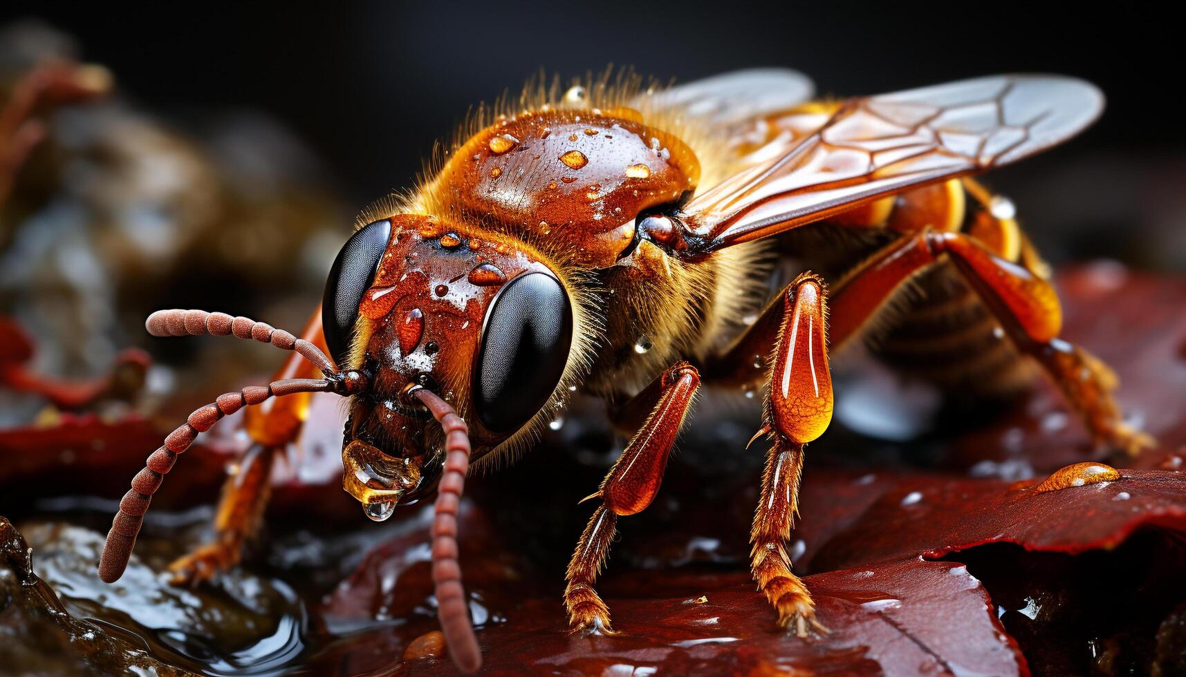 AI generated Small yellow bee collecting pollen in nature, working outdoors generated by AI photo