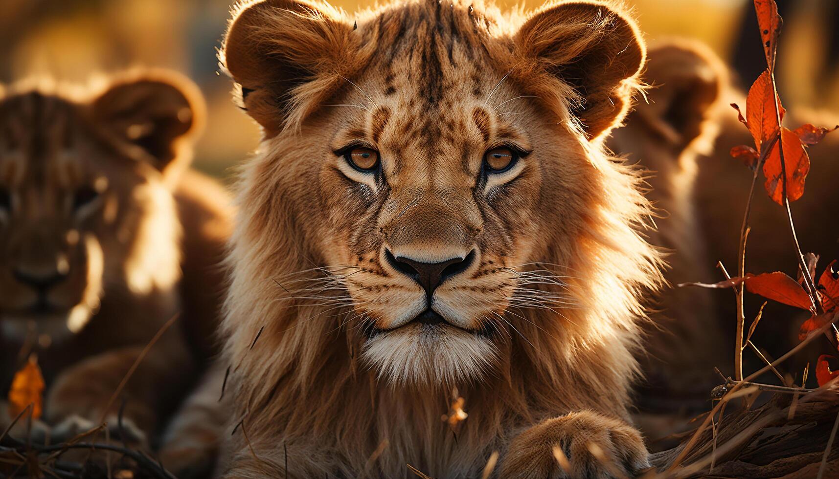 AI generated Majestic lioness walking in the wilderness, alertly looking away generated by AI photo