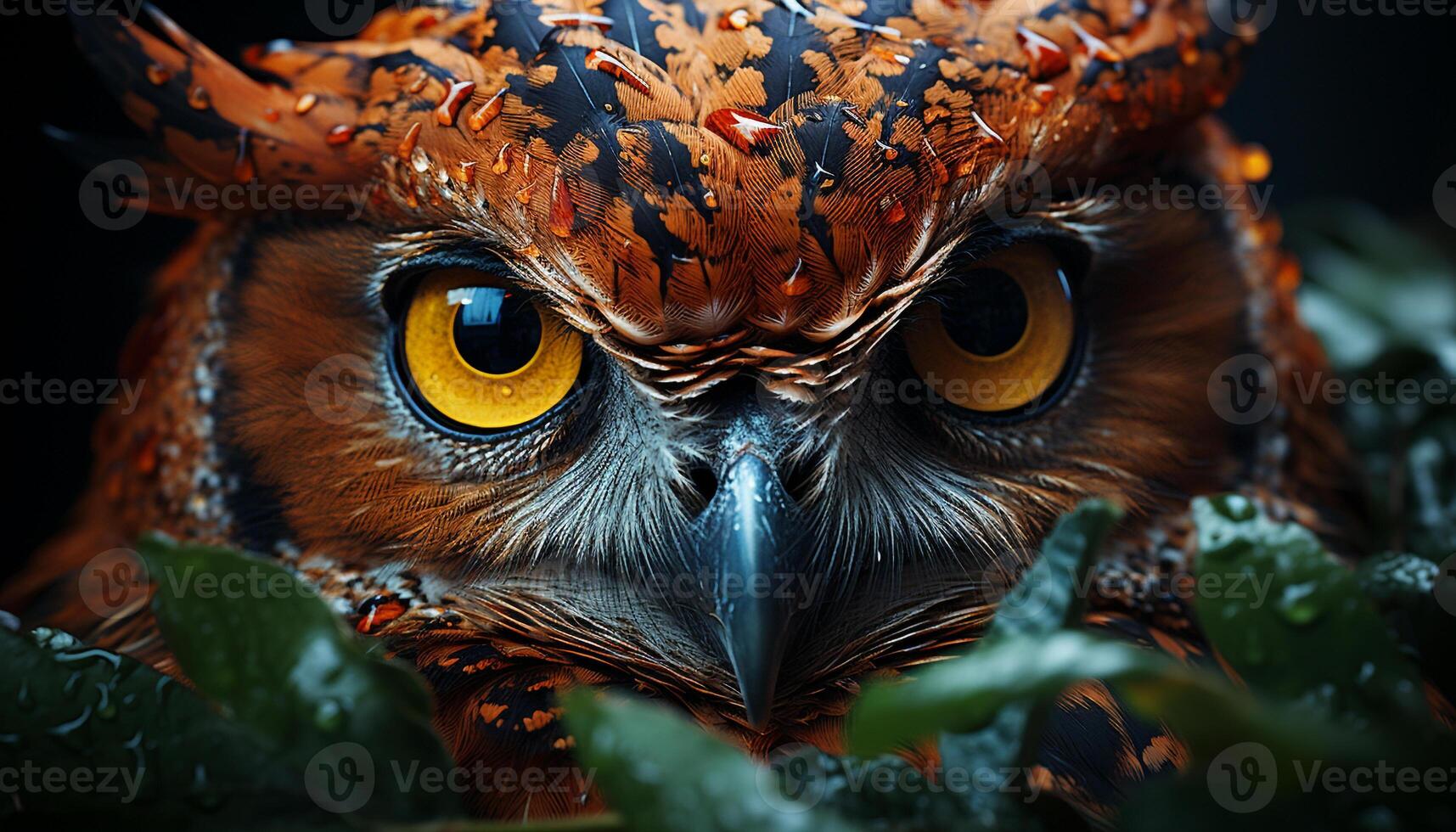 AI generated Wisdom staring, owl eye, nature beauty in small forest generated by AI photo