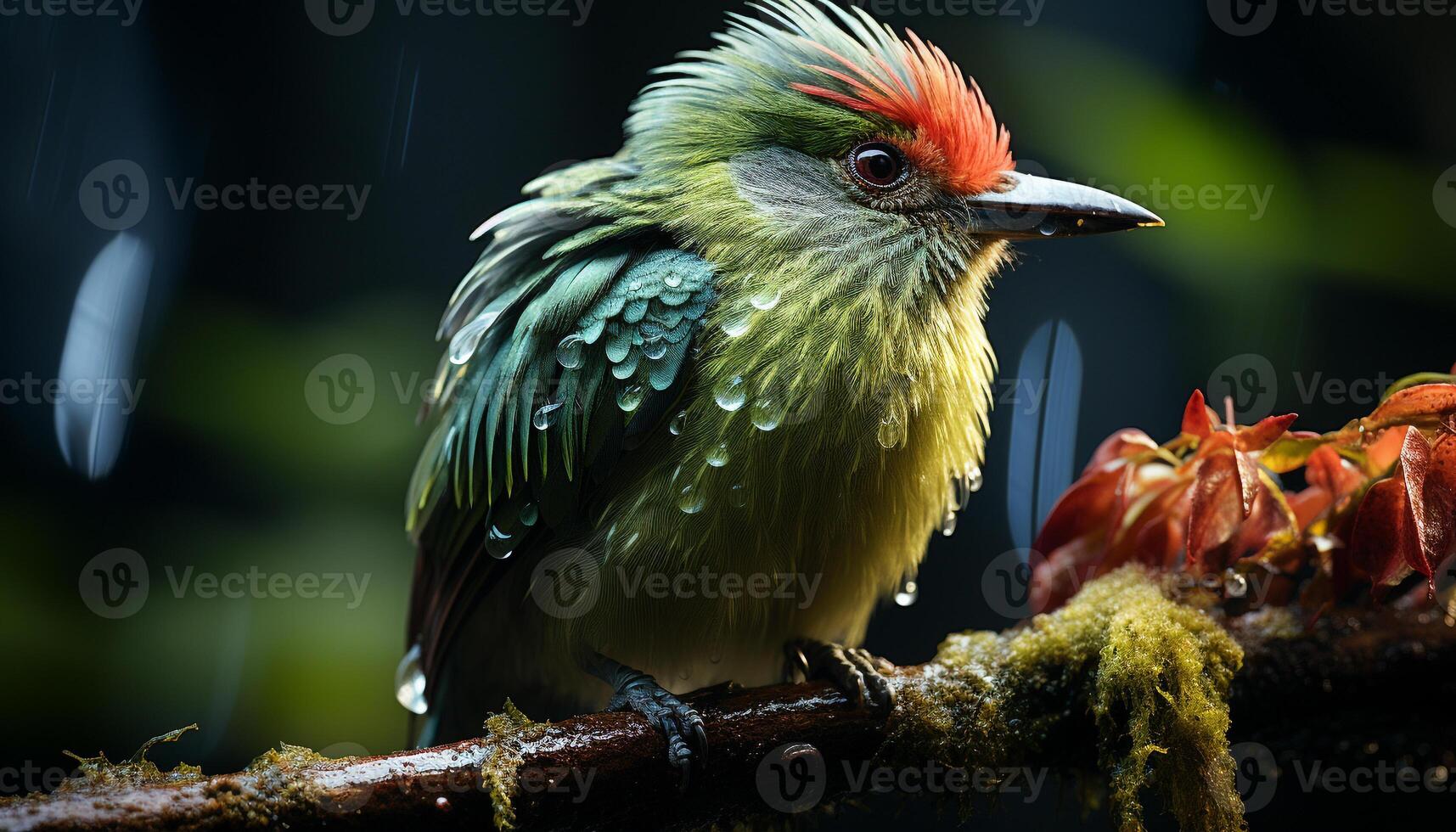 AI generated A colorful bird perching on a branch in the forest generated by AI photo