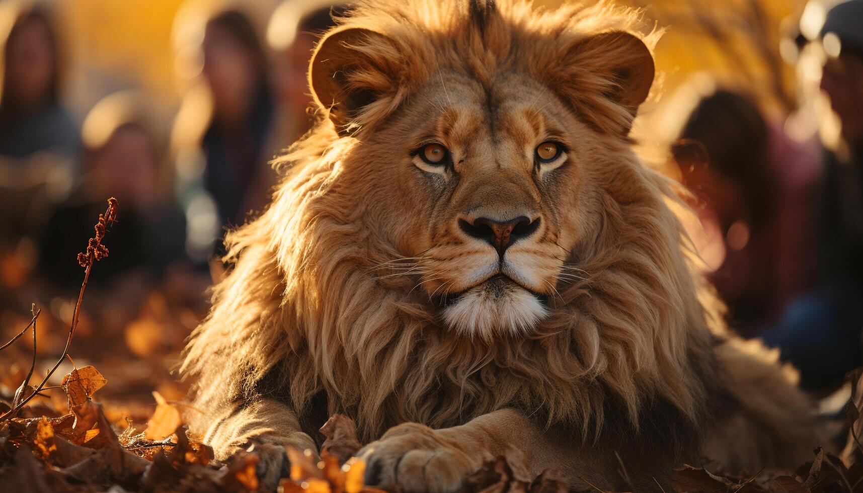 AI generated Majestic lioness resting in the African savannah, looking away generated by AI photo