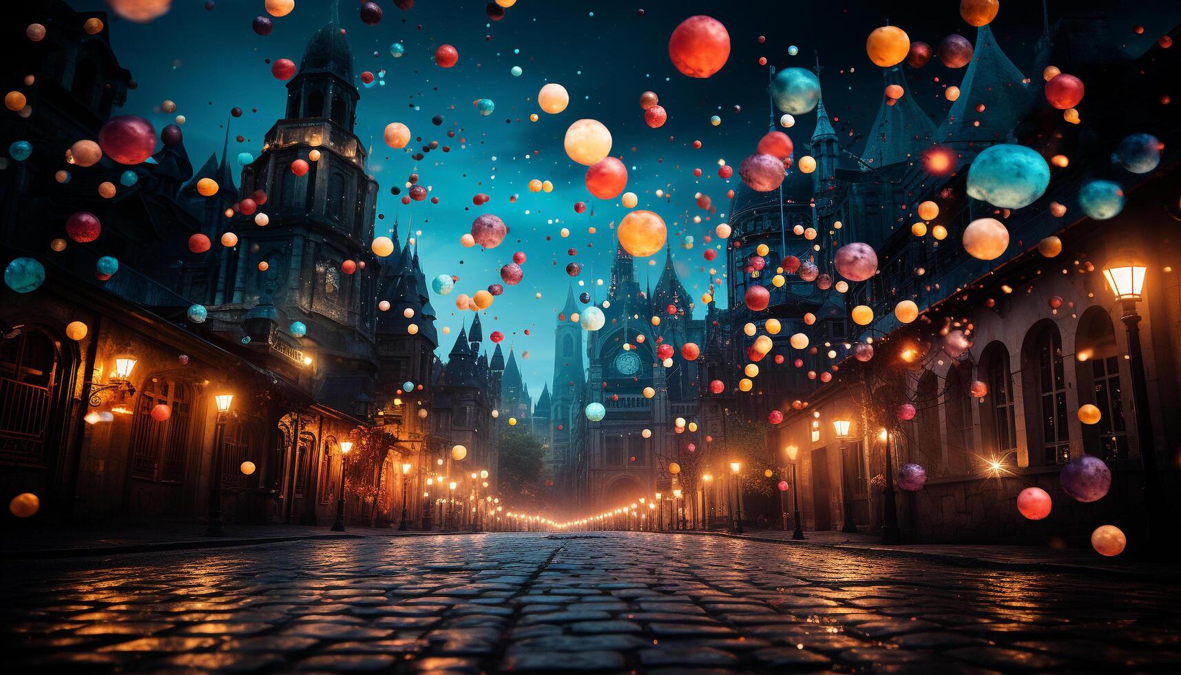 AI generated Vibrant city lights illuminate famous skyline in the night generated by AI photo