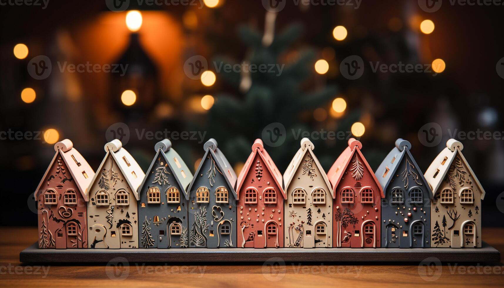 AI generated Homemade wood craft sweet gingerbread house decoration for Christmas celebration generated by AI photo