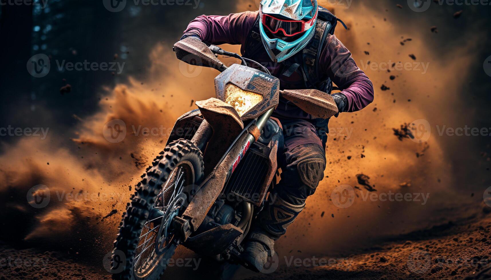 ai generado hombres montando motos en un suciedad carrera, extremo deporte aventuras generado por ai foto