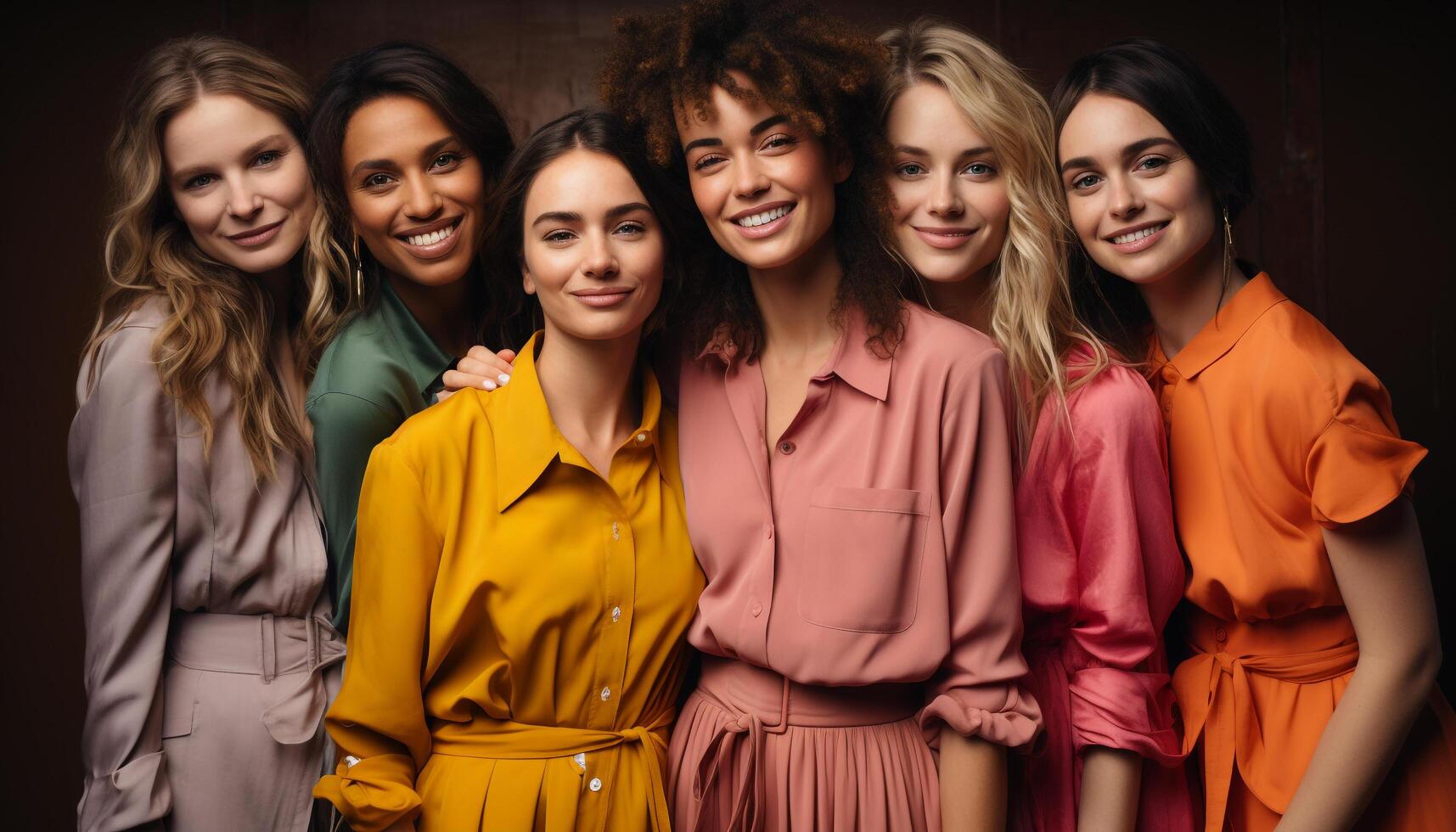 AI generated A group of cheerful women smiling, looking at camera confidently generated by AI photo