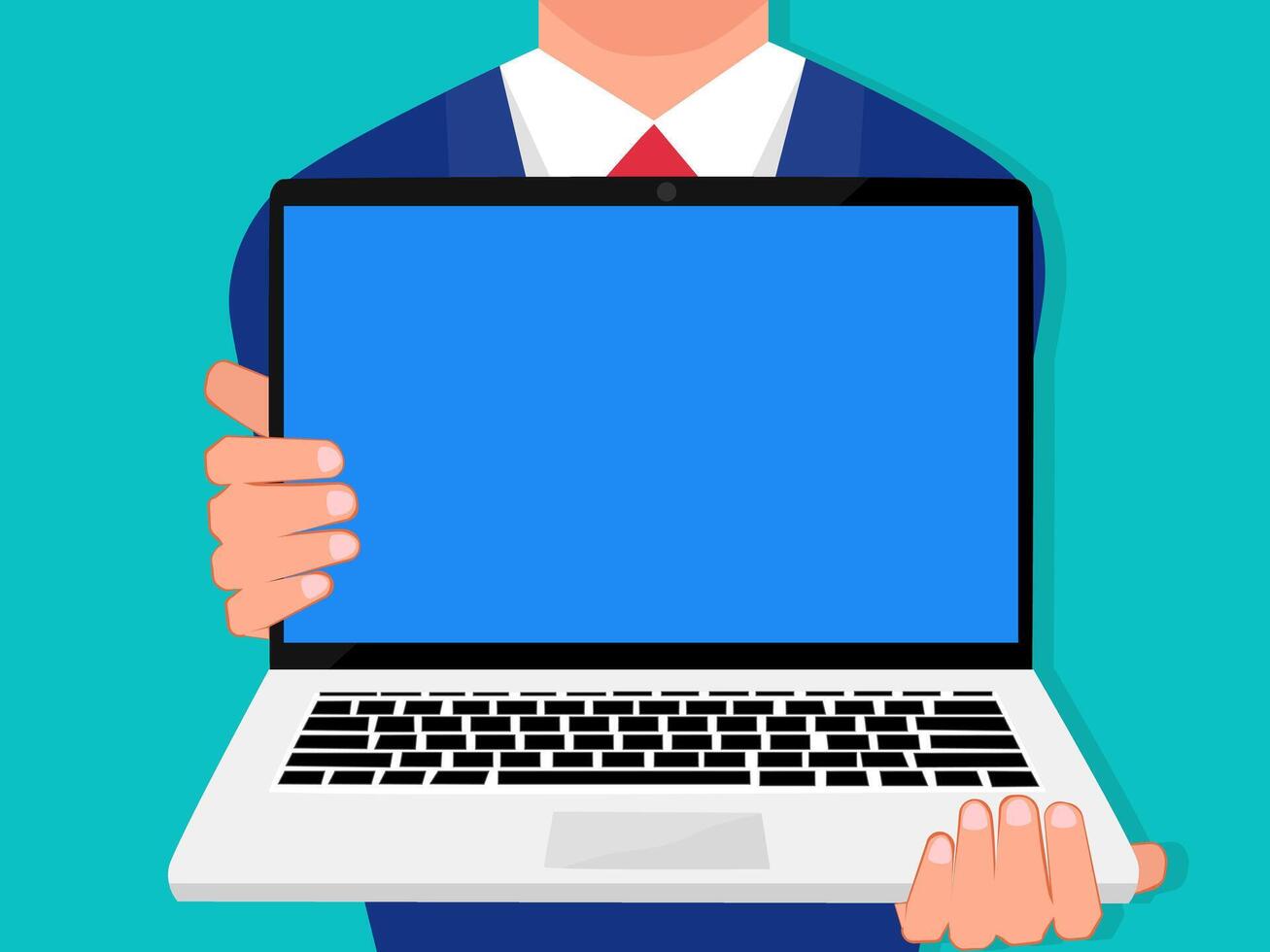Businessman holding a laptop vector