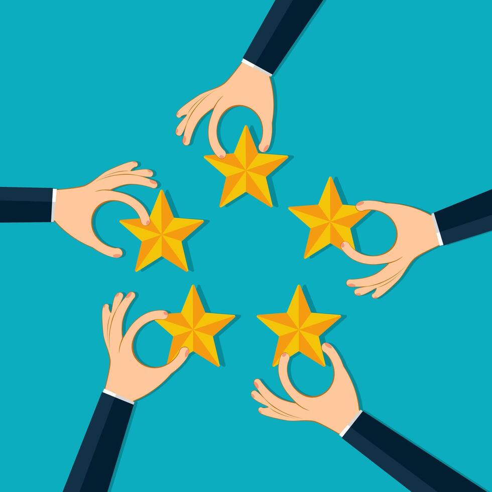 Hands holding rating star Vector. Feedback concept vector