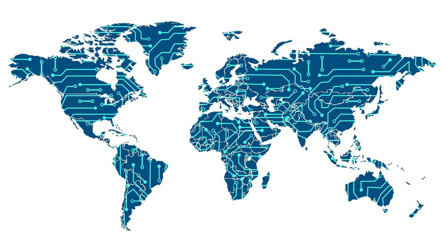 A circuit board in the shape of a world map. vector