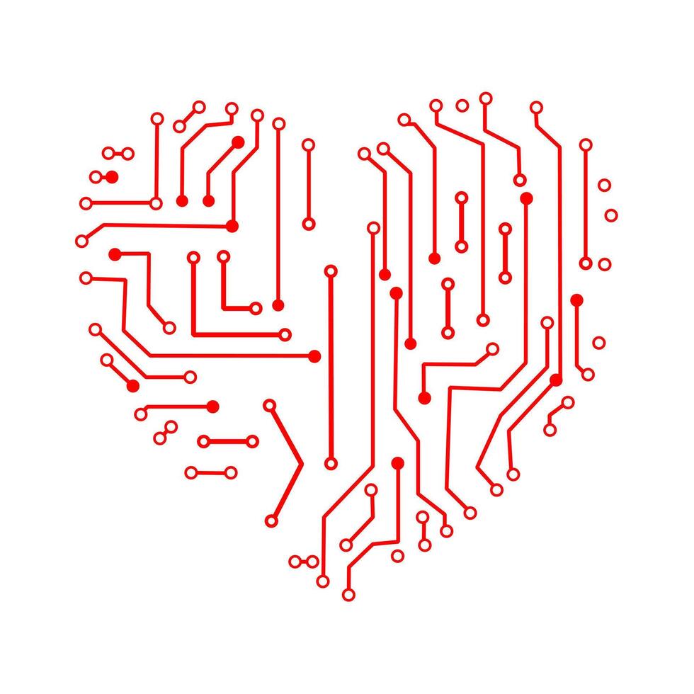 Heart circuit board technology pattern vector