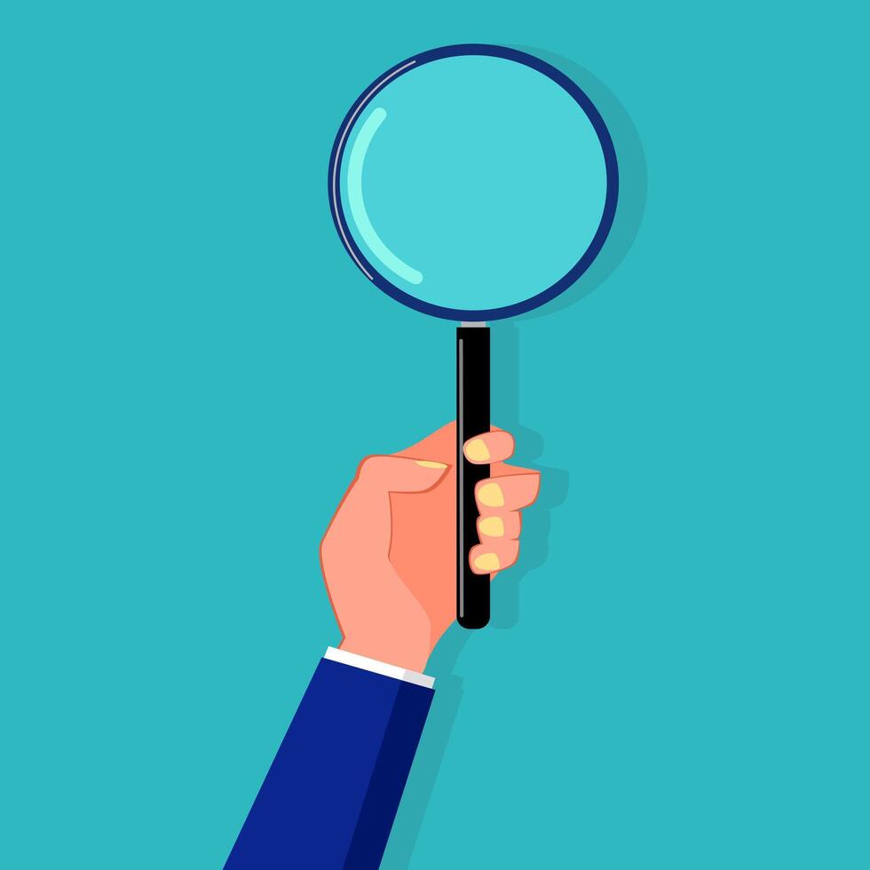 A person holding a magnifying glass. Surveyors and analyzers vector