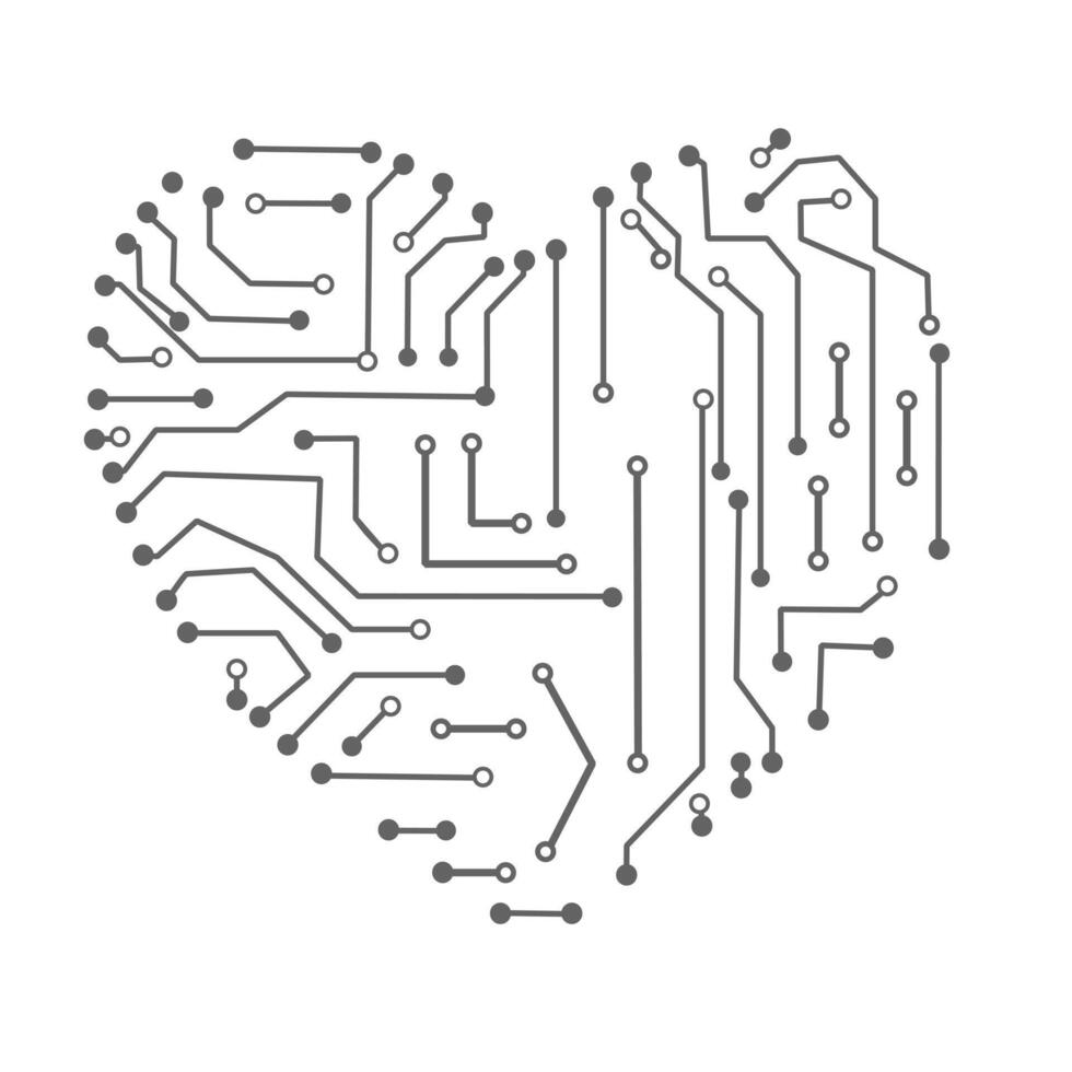 Heart circuit board technology pattern vector