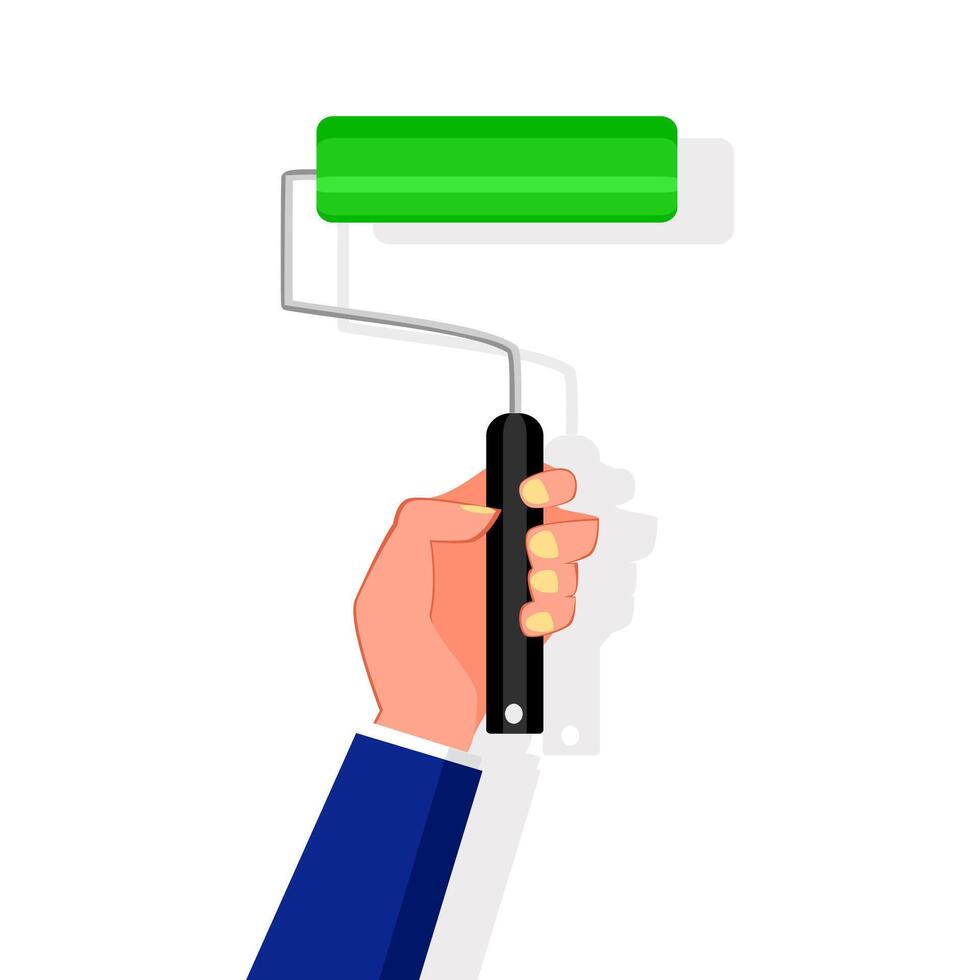 A person hand holding a paint roller vector