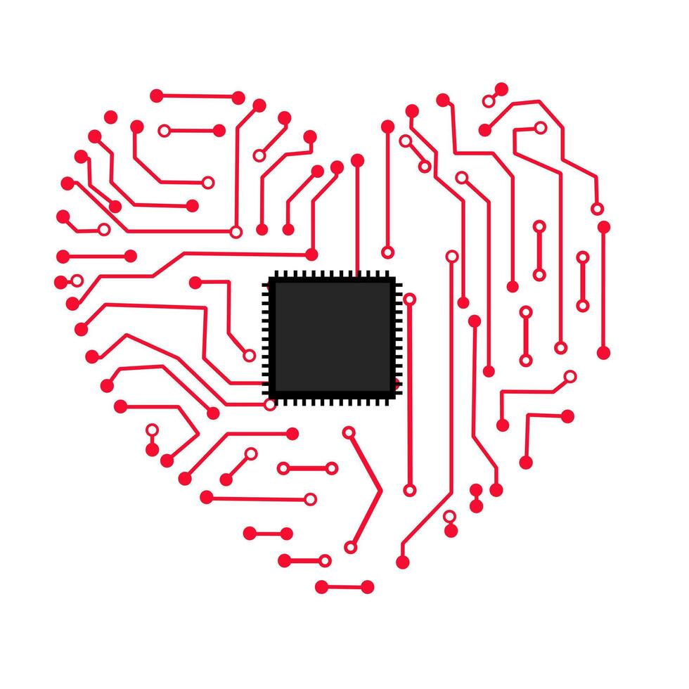 corazón circuito tablero con un chip en eso vector