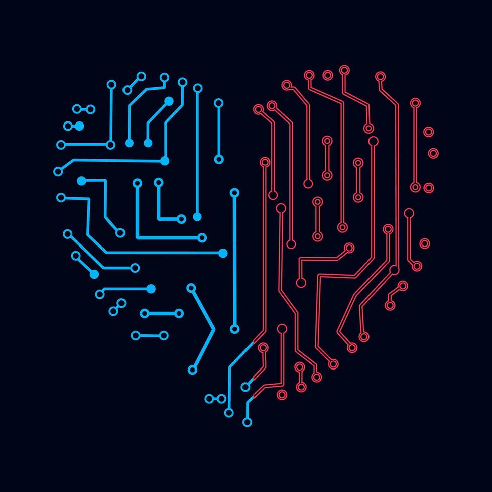 Heart circuit board technology pattern vector