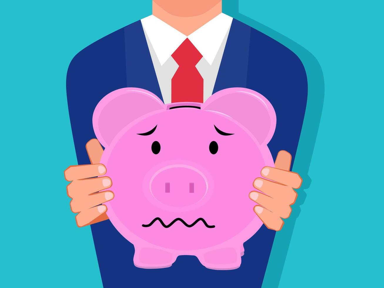 holding a Sad piggy bank. Isolated on the background vector