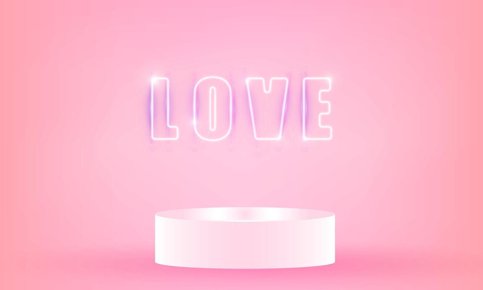 Happy Valentine's days neon heart of background with Blur Hearts. Stage Podium Scene with for vector  poster design