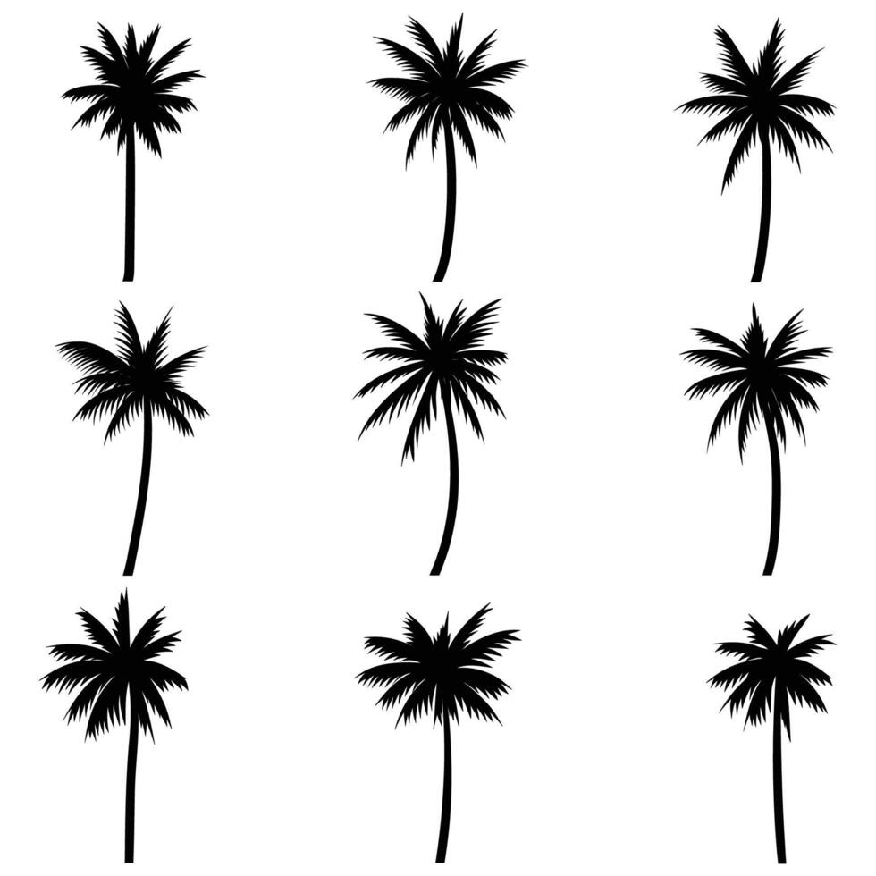 Palm tree coconut silhouette set collection vector