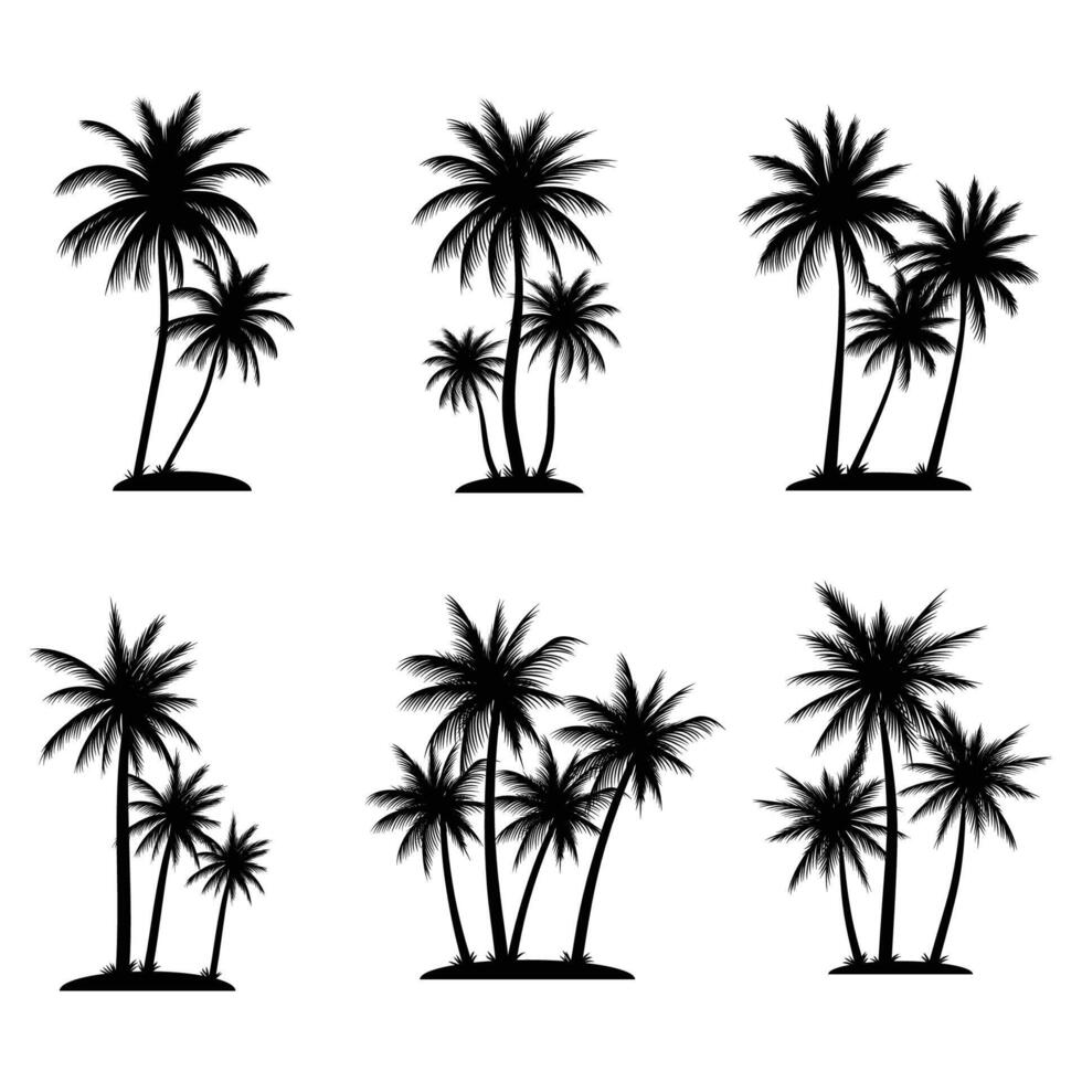 Palm tree coconut silhouette element set collection vector