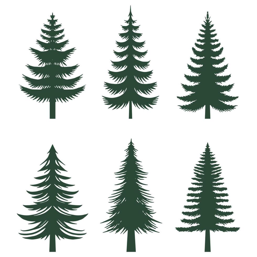 Pine tree silhouette set collection vector