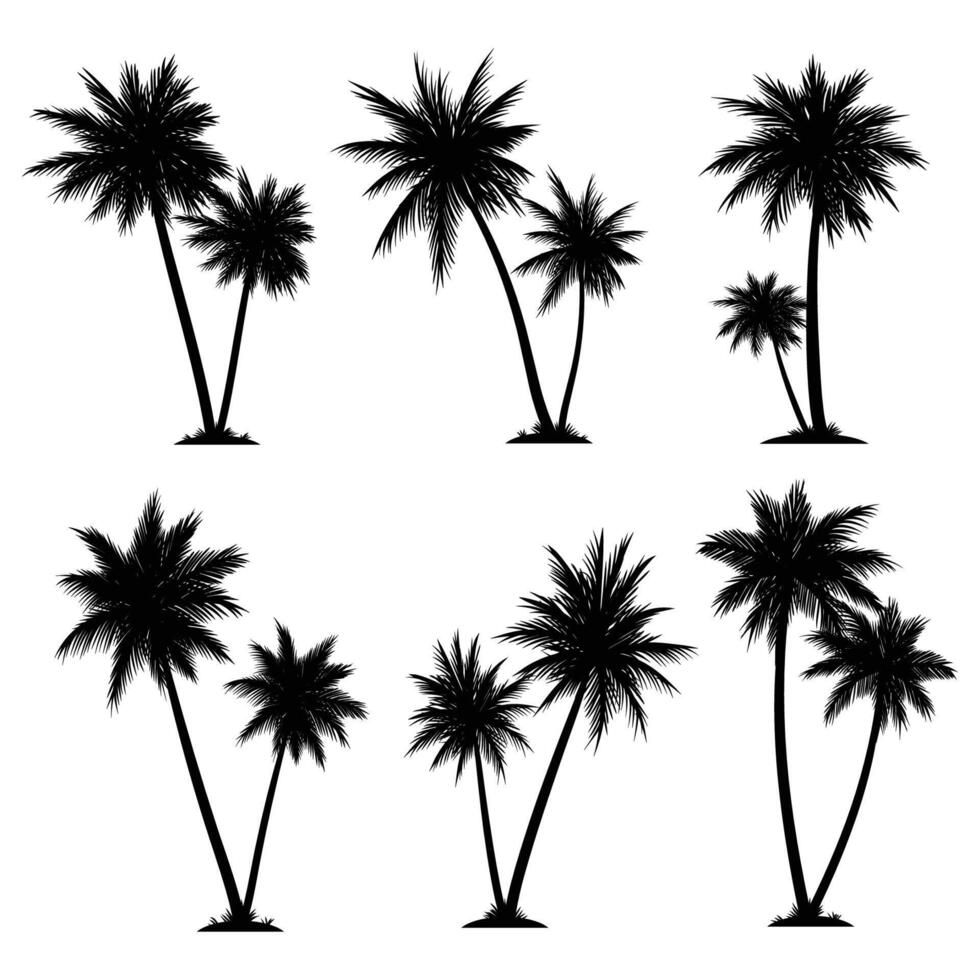 Palm tree coconut silhouette element set collection vector