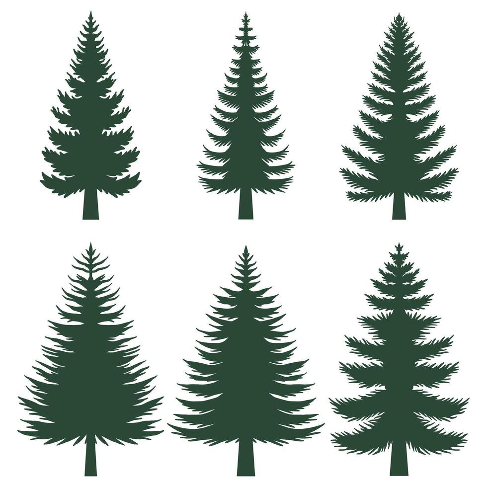 Pine tree silhouette set collection vector
