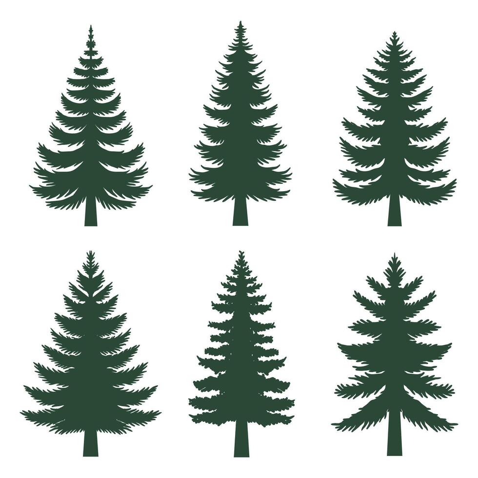 Pine tree silhouette set collection vector