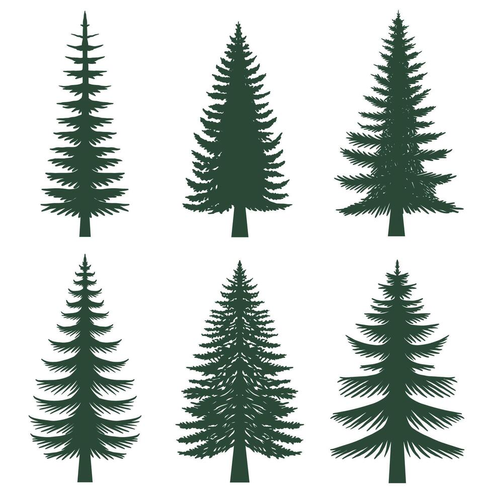 Pine tree silhouette set collection vector