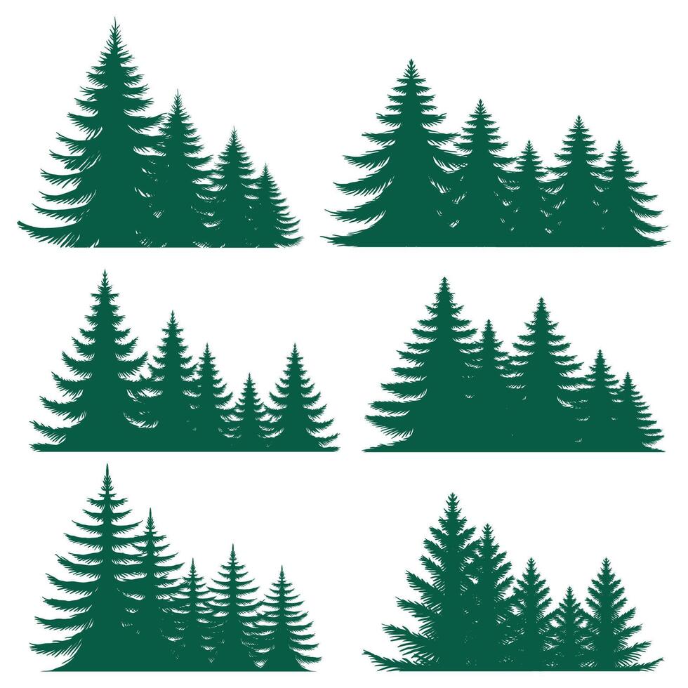 Pine tree silhouette element set collection vector