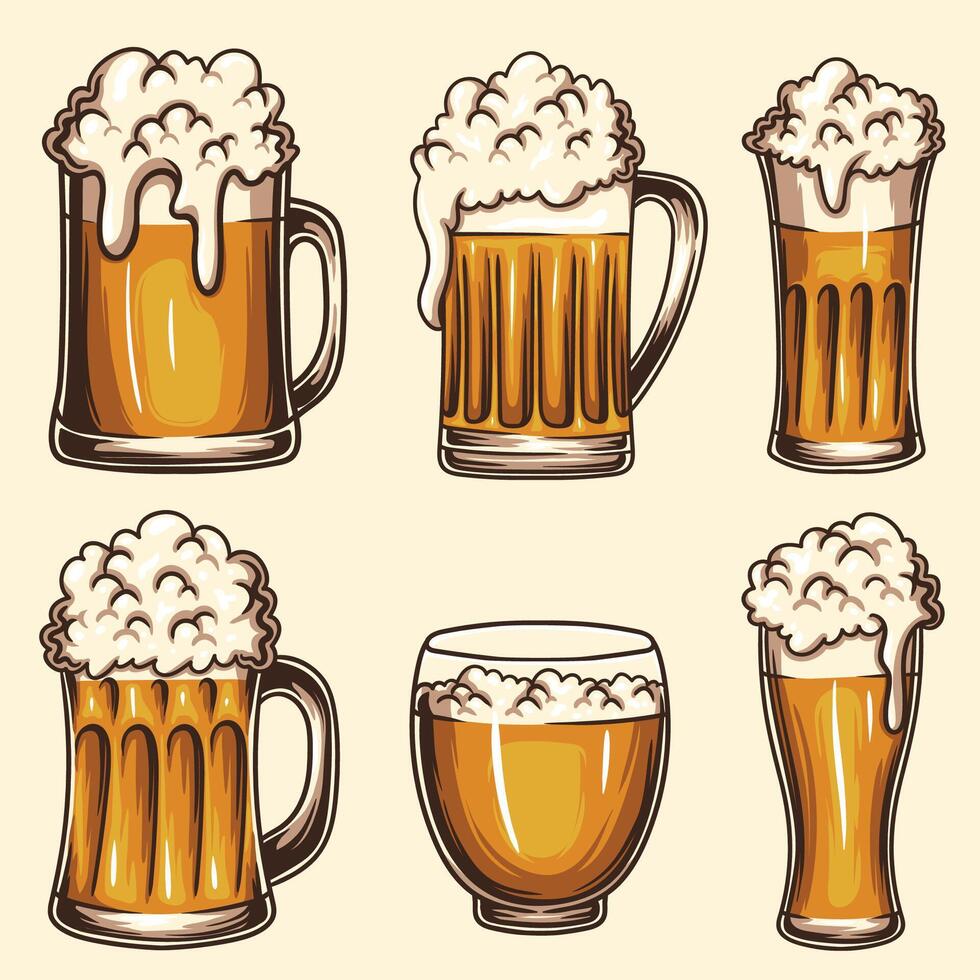 Glass pilsner beer set collection vector illustration