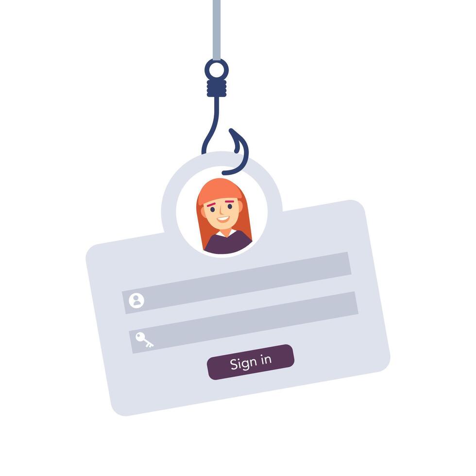 Phishing hook and login form. Phishing Login Credentials Concept. Vector illustration