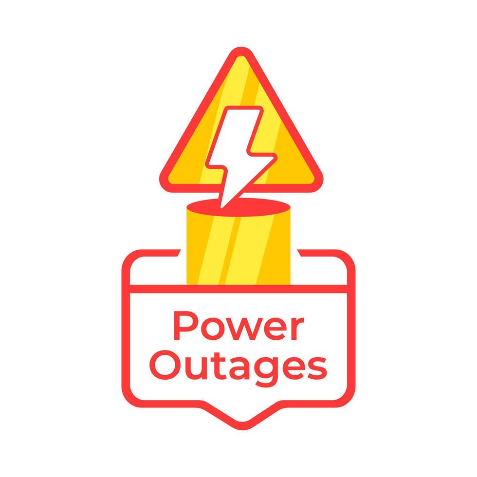 Iconic representation of a power outage warning with a lightning bolt sign and a caution label vector