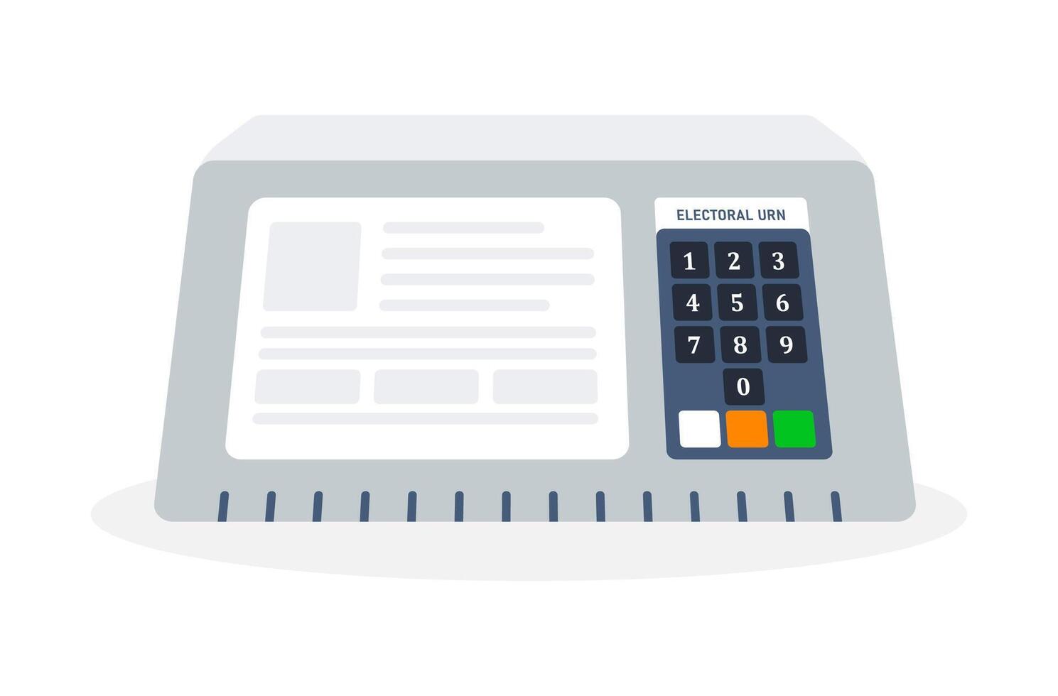 electrónico votación máquina con un monitor pantalla y numérico teclado, etiquetado electoral urna vector