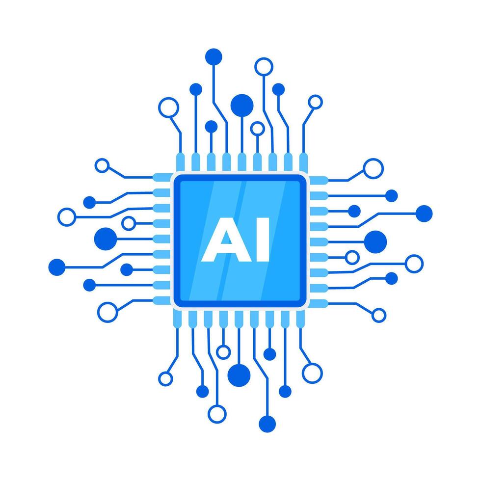 AI Processor Chip. Artificial intelligence circuit. Machine learning. CPU processor. Vector illustration