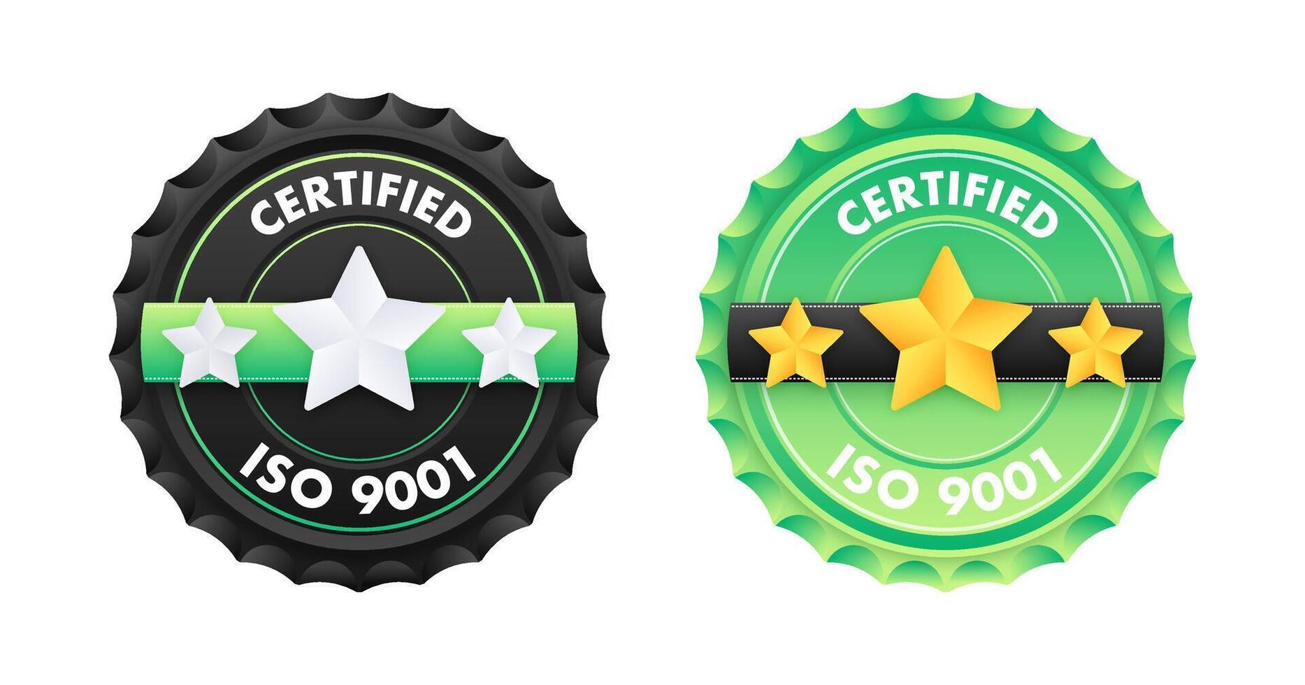 Yo asi 9001 estándar certificado insignia. calidad control. internacional organización para Estandarización. vector ilustración