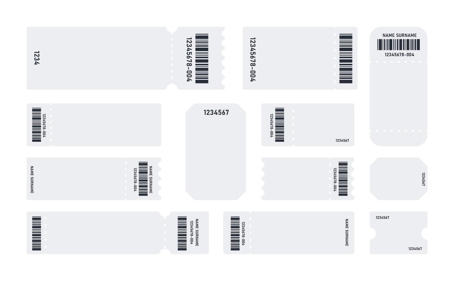 Set blank ticket template. Coupon or cinema movie theater cards. Vector illustration