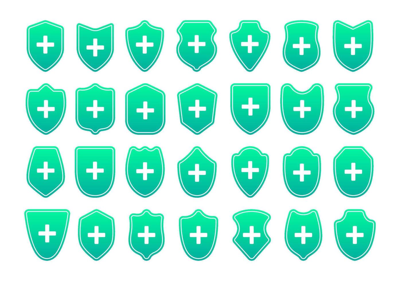 Shield with cross icon set. Medical health protection. Vector illustration