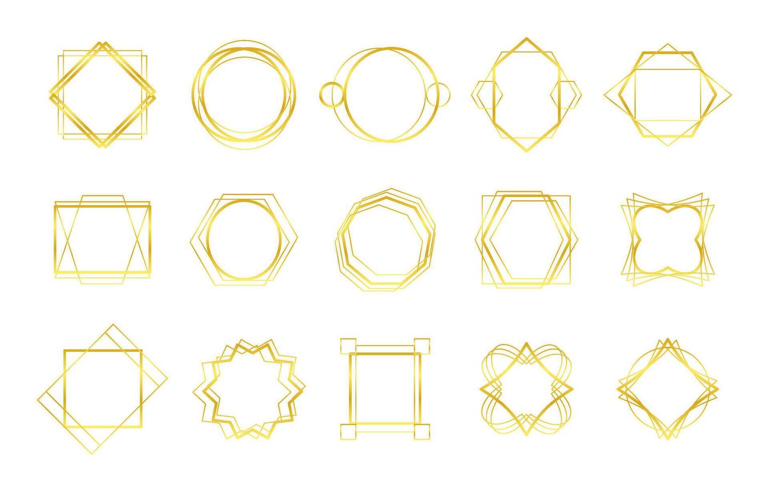 Set of geometric gold frame isolated on white. Luxury abstract design elements. Vector illustration