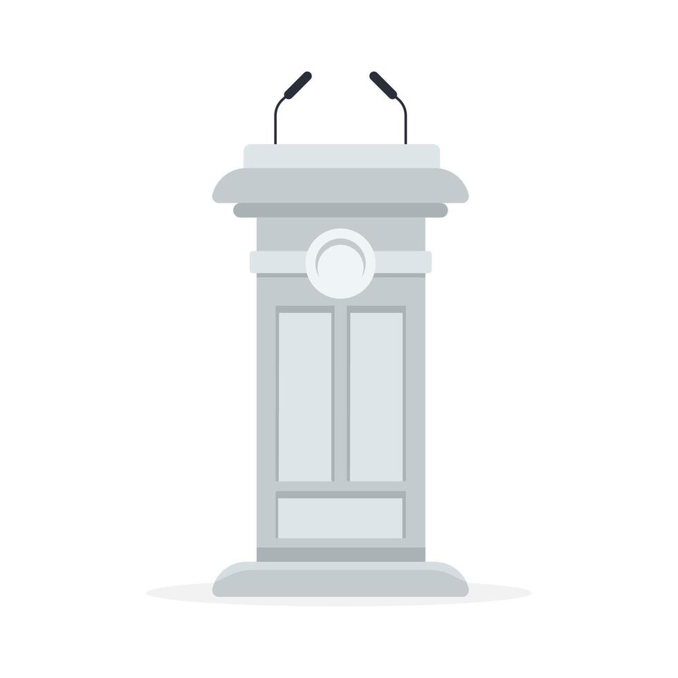 Gray podium with two microphones, indicating a place for speeches or presentations vector