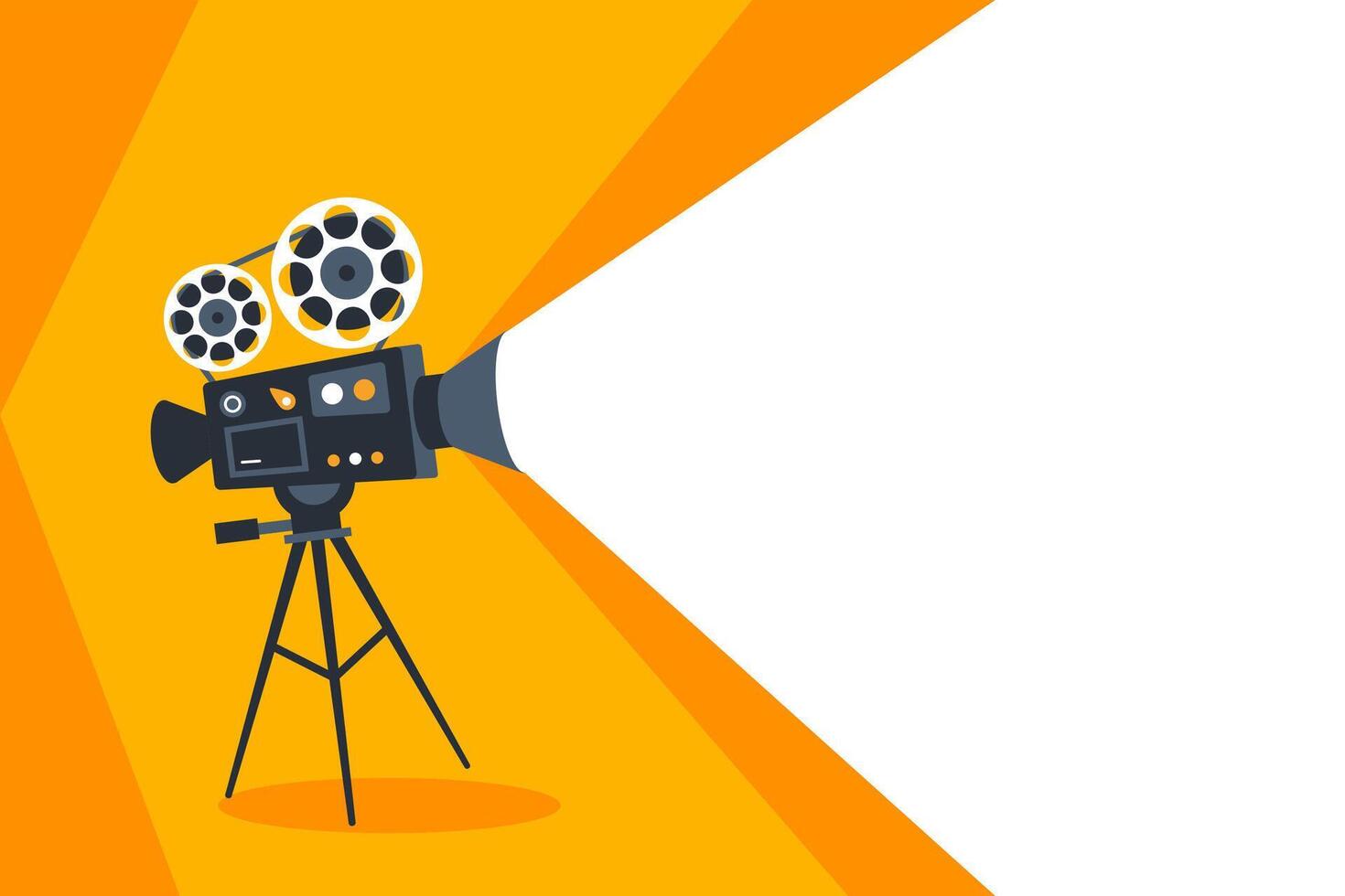 Graphic representation of an old-fashioned film projector casting light on a bright orange background vector