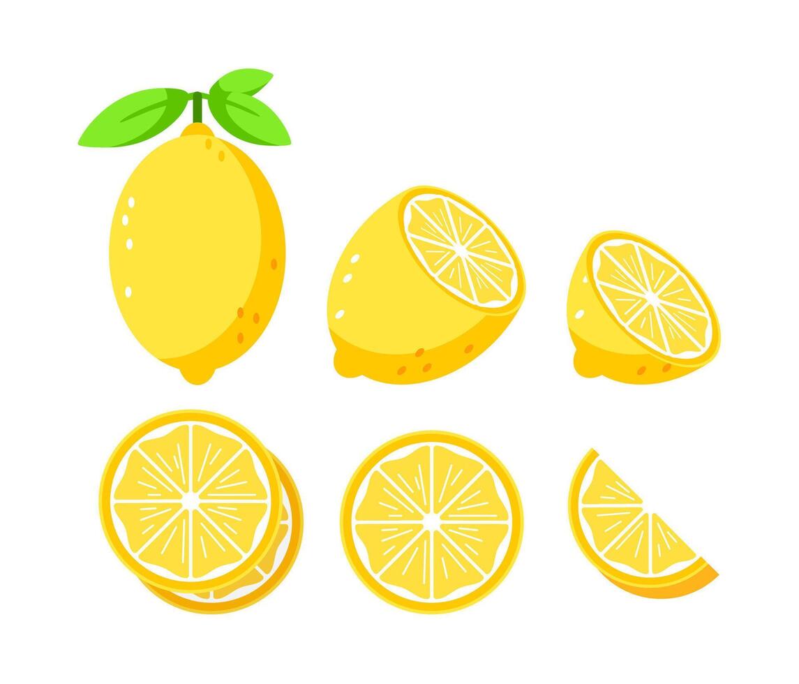 conjunto representando todo y cortar limones con hojas, ideal para culinario y salud temas vector