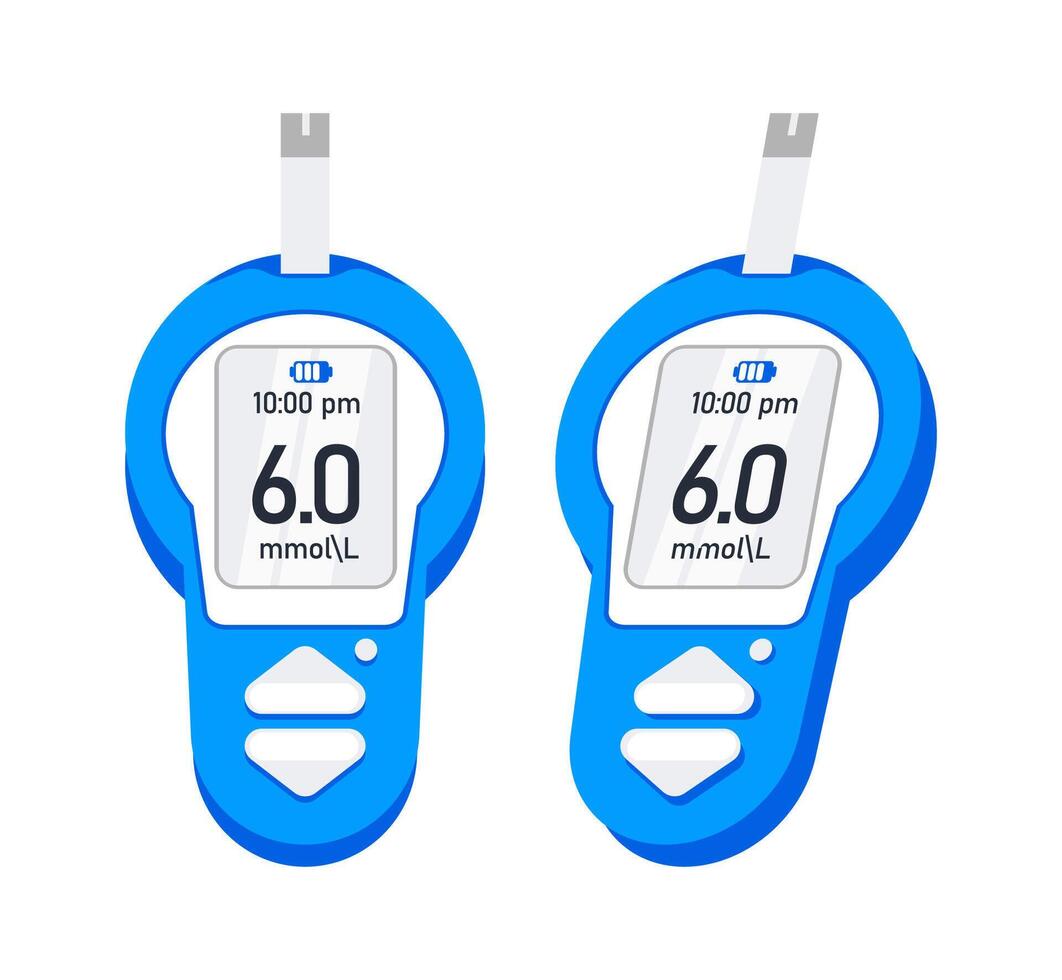 Glucometer. Blood glucose meter, level. Diabetes sugar meter insulin. Vector illustration