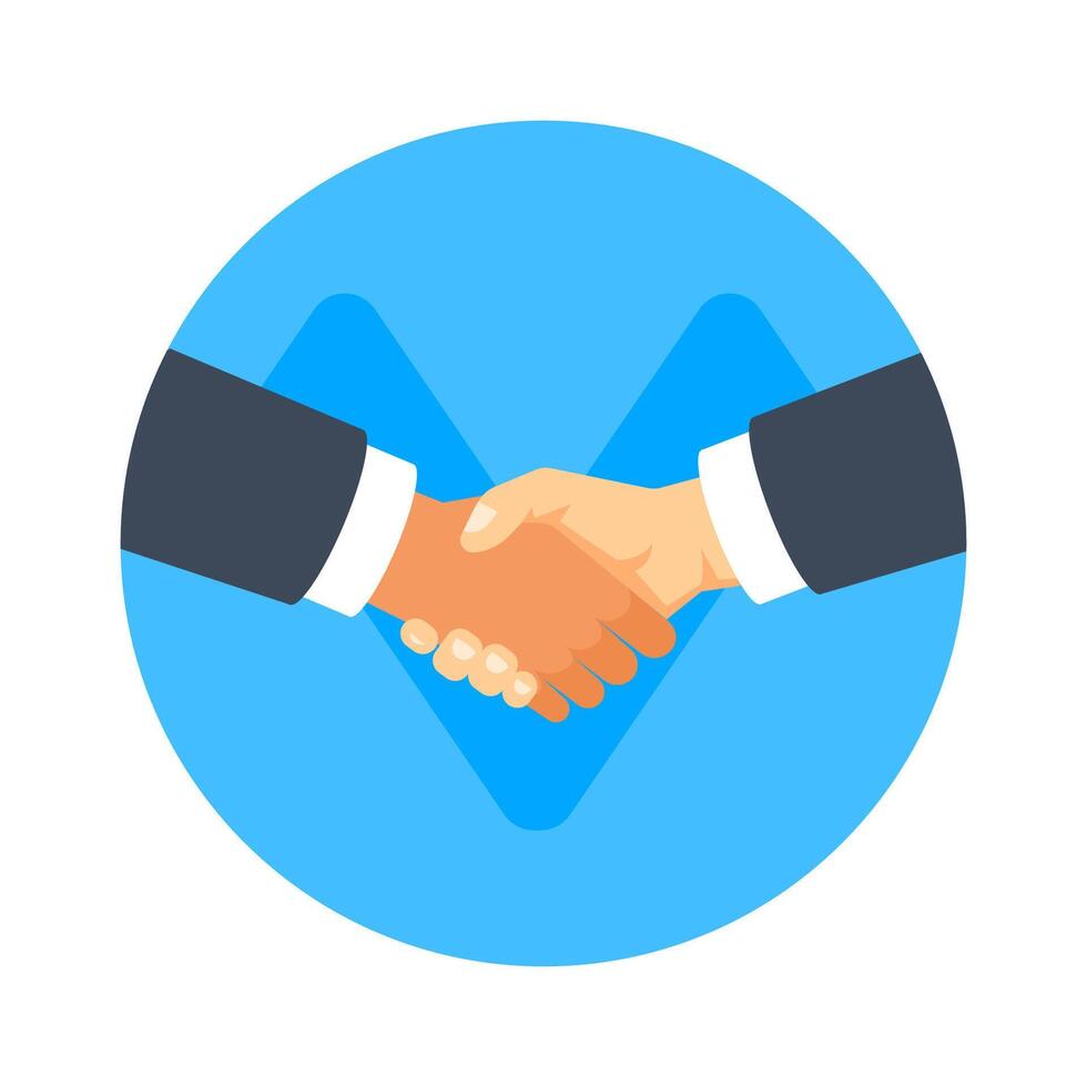 Handshake against a blue circular background, symbolizing agreement, partnership, and trust in business contexts vector