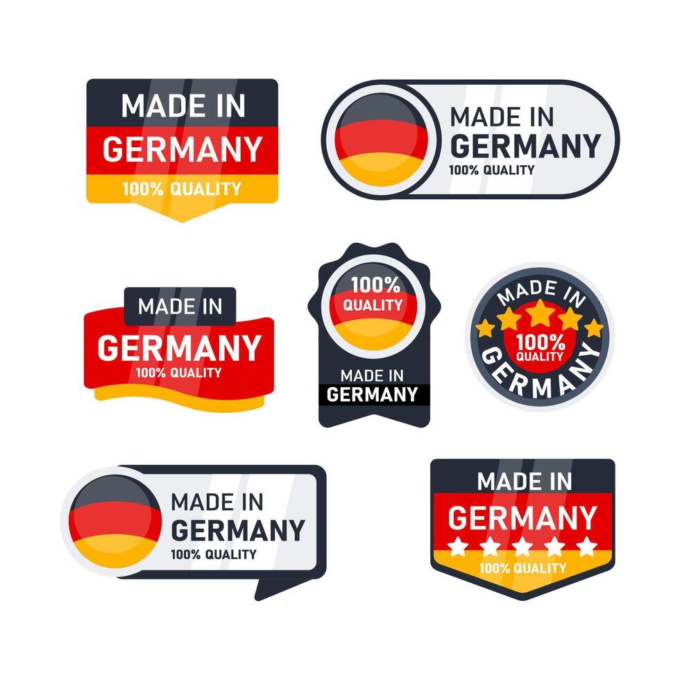 Made in Germany Sign set. Product Labels, stickers. German flag icon. Vector illustration