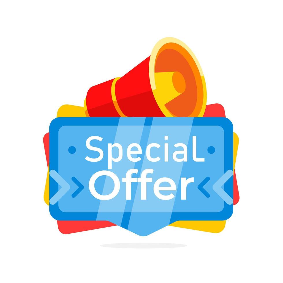 loudspeaker, megaphone with special offer banner, ideal for promotions and sales. Vector illustration
