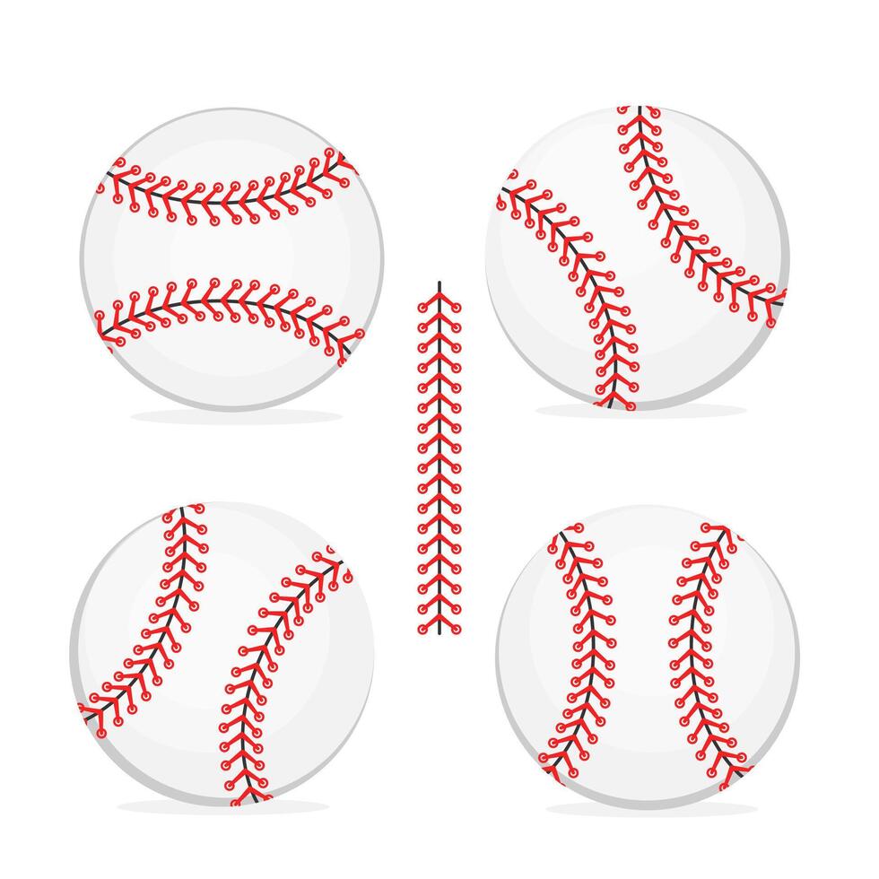 Red Baseball Stitches. Softball laces set. Vector illustration