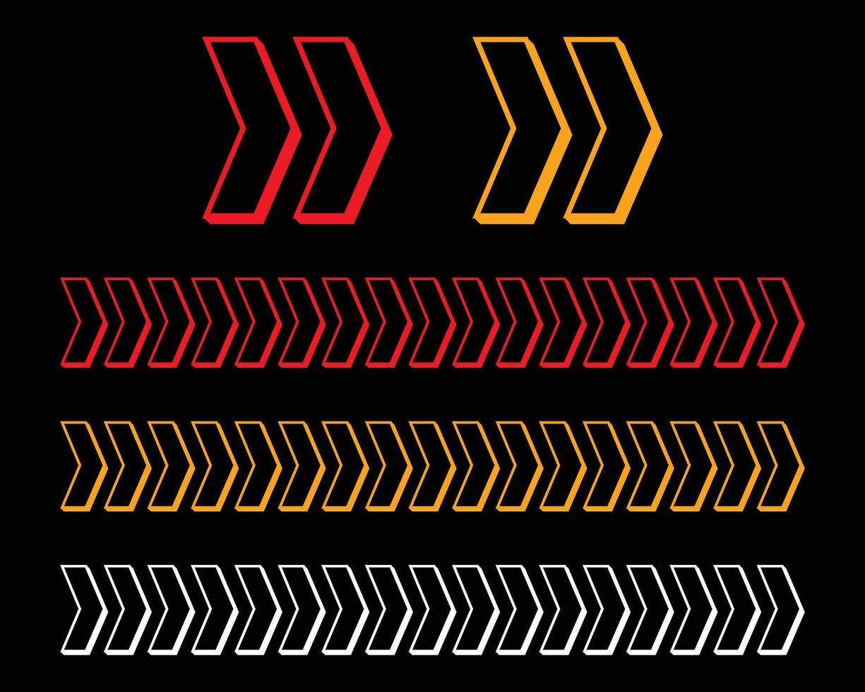 conjunto de rojo y amarillo flecha señales, resumen flecha, cheurón. flecha diseño, a rayas dirección, vector ilustración